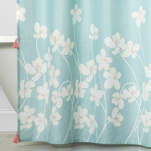 Hibiscus Floral Fabric Shower Curtain Aqua Opal House
